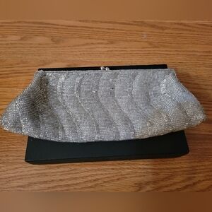 Cache Silver Beaded Clutch